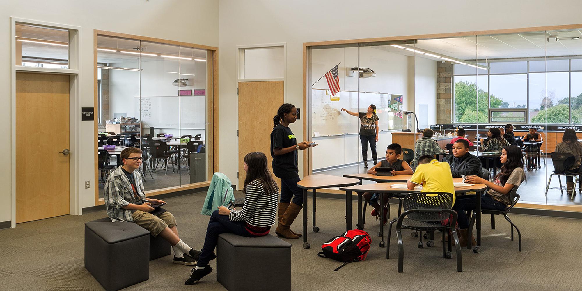 Work space outside a classroom in Parkrose Middle School